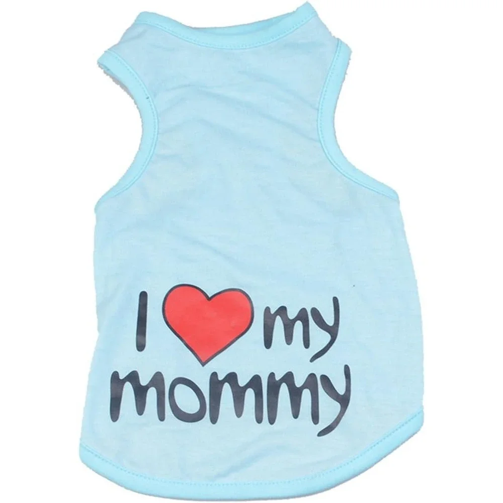 I‎ Love My Mommy Dog Shirt Light Blue Graphic Tank Top Pet Clothes Large Size